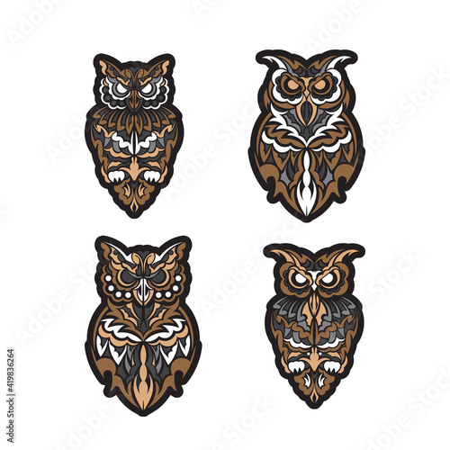 Owl in boho style. Vector illustration.