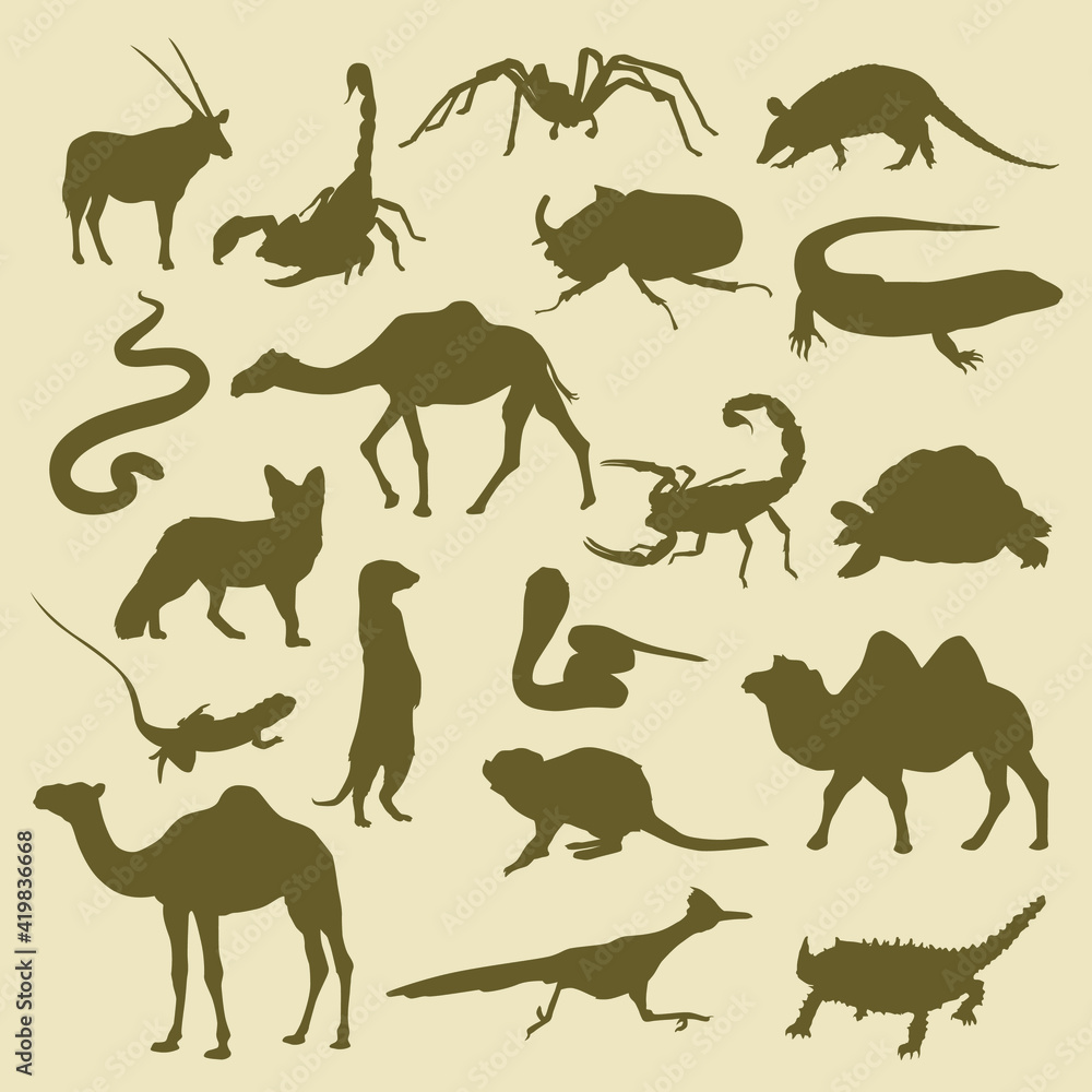 Desert Animals Silhouette Vector. Set of African Animals Clip Art  Illustration. Stock Vector | Adobe Stock