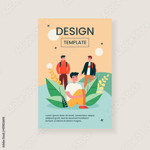 Young guy crying when two teenagers laughing. Abuse, loneliness, problem flat vector illustration. Communication and social relationship concept for banner, website design or landing web page