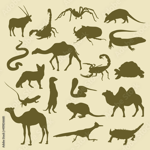 Desert Animals Silhouette Vector. Set of African Animals Clip Art Illustration.