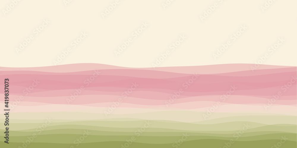Abstract waves cover. Horizontal background with curves in green pink colors. Artistic vector illustration. Abstract waves cover. Horizontal background with curves in green pink colors. Artistic vector illustration.