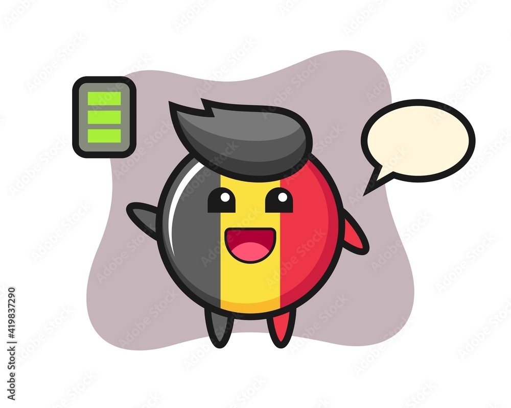 Belgium flag badge mascot character with energetic gesture