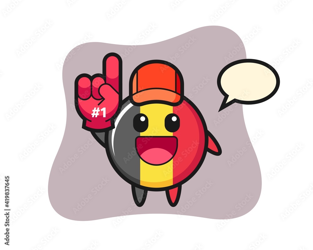 Belgium flag badge illustration cartoon with number 1 fans glove Belgium flag badge illustration cartoon with number 1 fans glove