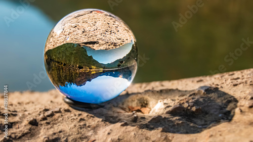 Crystal ball landscape shot at the famous Hintersee, Ramsau, Berchtesgaden, Bavaria, Germany