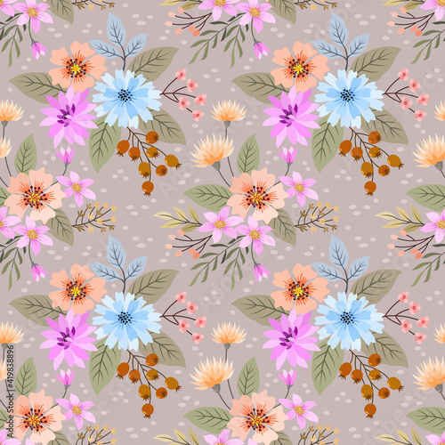 Colorful hand drawn flower seamless pattern for fabric textile wallpaper.