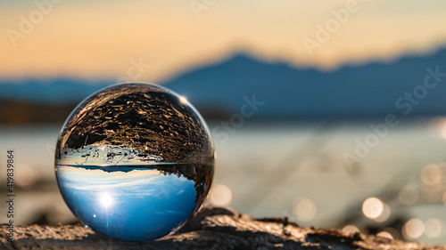 Crystal ball landscape shot at the famous Chiemsee  Chieming  Bavaria  Germany
