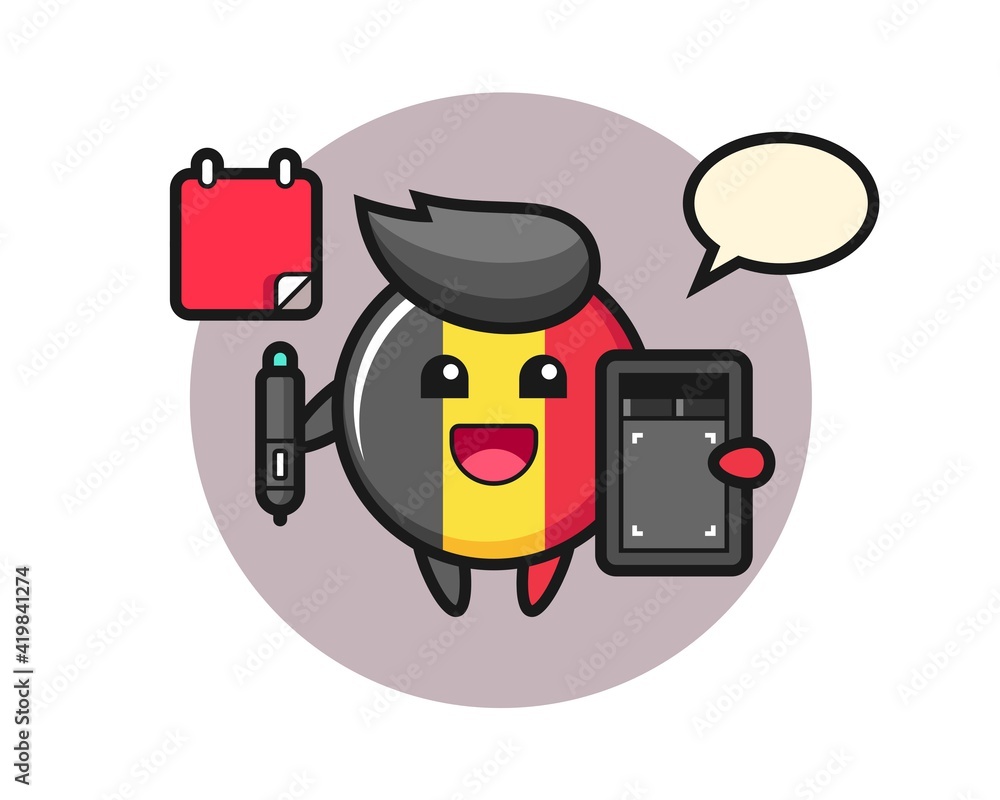 Illustration of belgium flag badge mascot as a graphic designer Illustration of belgium flag badge mascot as a graphic designer