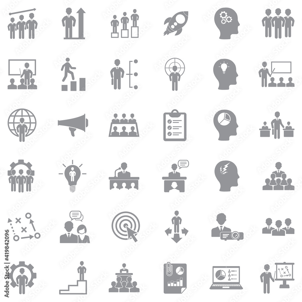 Business Training Icons. Gray Flat Design. Vector Illustration. Business Training Icons. Gray Flat Design. Vector Illustration.