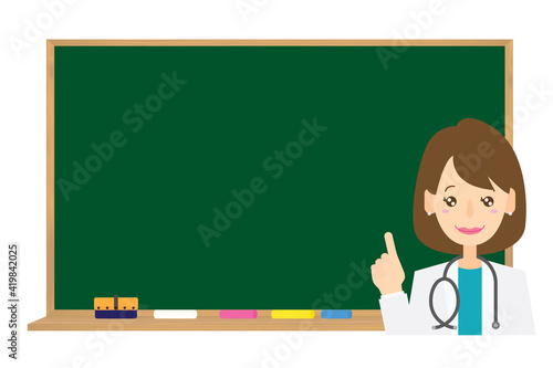 黒板と指差しする医者 Blackboard & doctor pointing finger