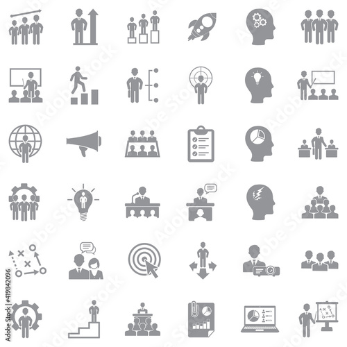 Business Training Icons. Gray Flat Design. Vector Illustration.