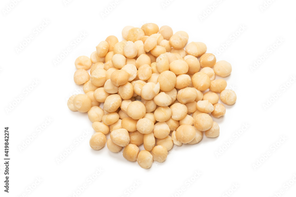 Macadamia nuts isolated on white background. Macadamia nuts isolated on white background.