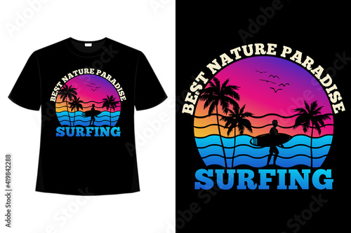T-shirt silhouette surfing nature paradise surfing summer sunset retro style