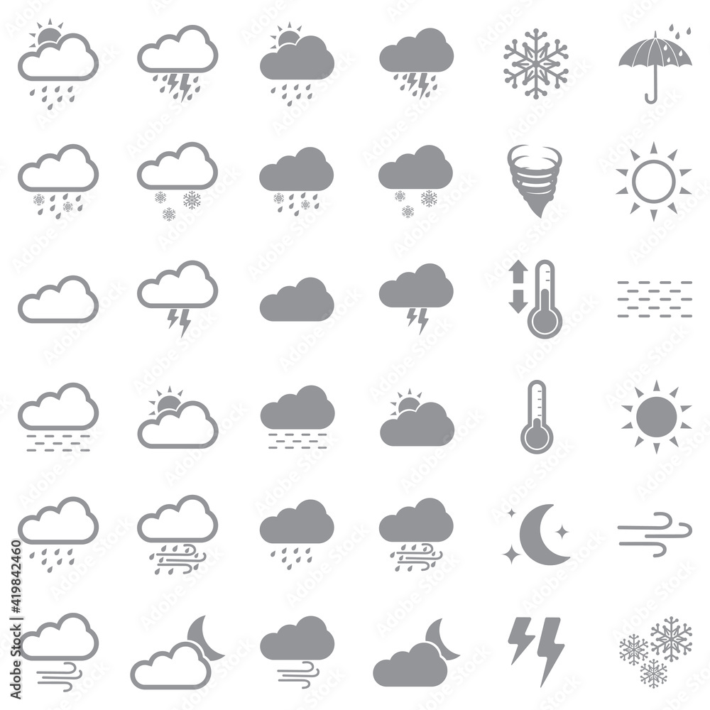Fototapeta premium Weather Icons. Gray Flat Design. Vector Illustration.