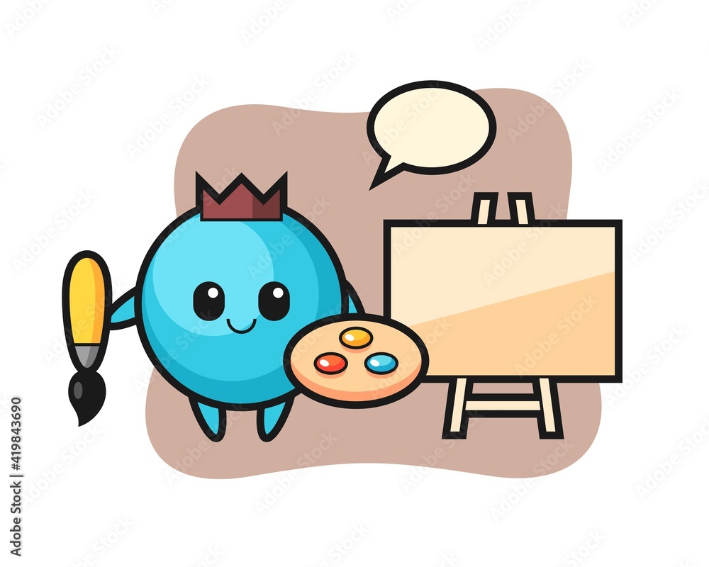 Obraz premium Illustration of blueberry mascot as a painter