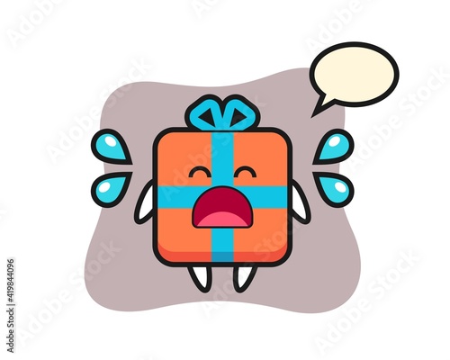 Gift box cartoon illustration with crying gesture
