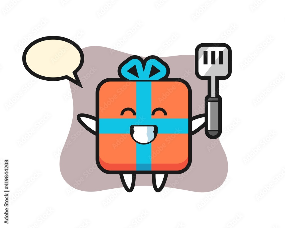 Gift box character illustration as a chef is cooking