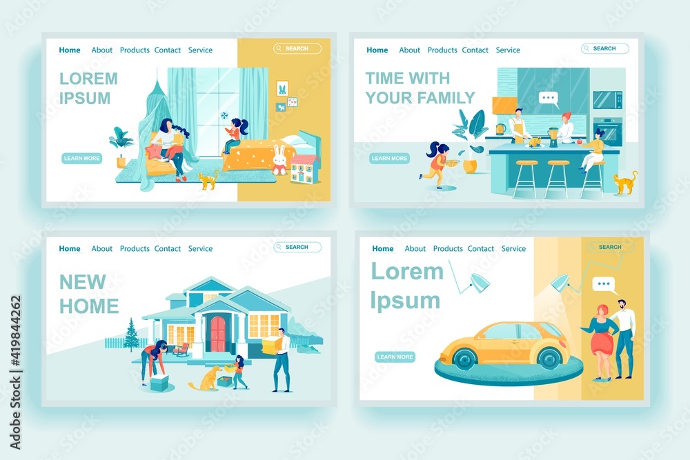 daily-family-activities-and-purchases-webpage-set-stock-vector-adobe