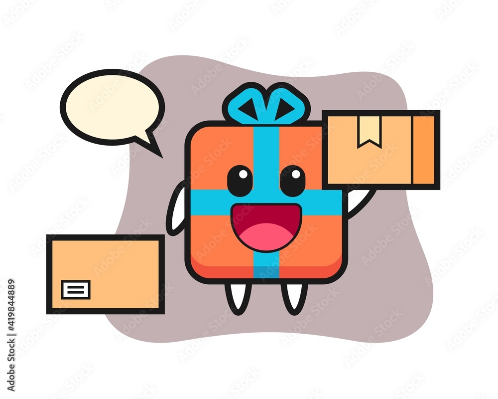 Mascot illustration of gift box as a courier Mascot illustration of gift box as a courier