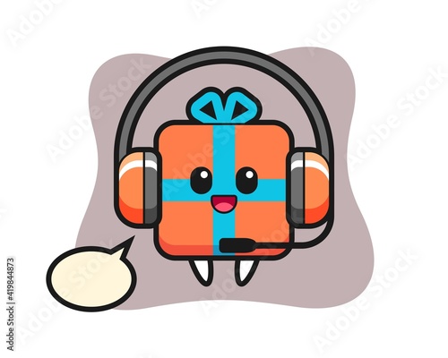 Cartoon mascot of gift box as a customer service