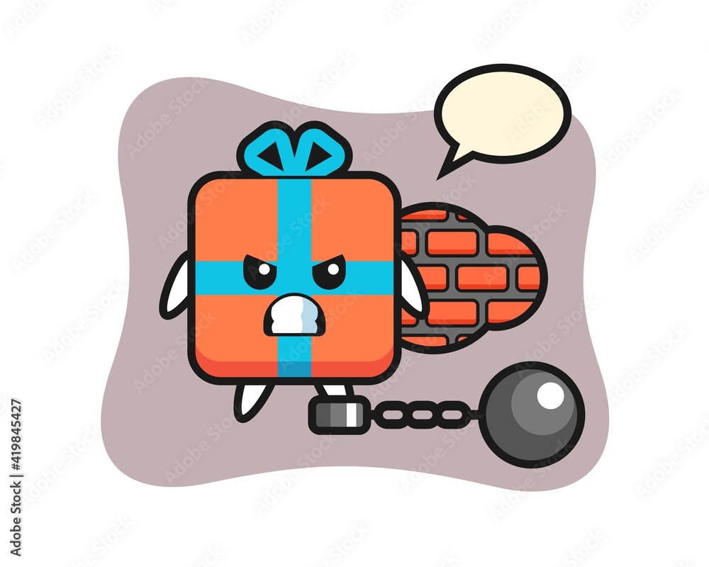 Character mascot of gift box as a prisoner