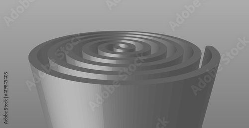 Extruded spiral sculpture in gray. Vector illustrator