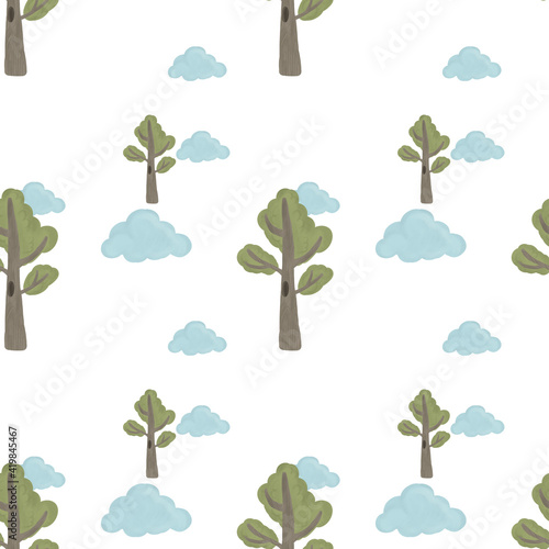Tree and clouds seamless pattern for scrapbooking  fabric  print on clothes  decor nursery  home textile