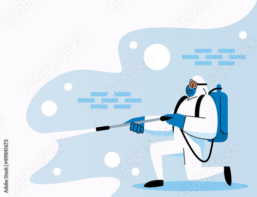 disinfecting worker scene