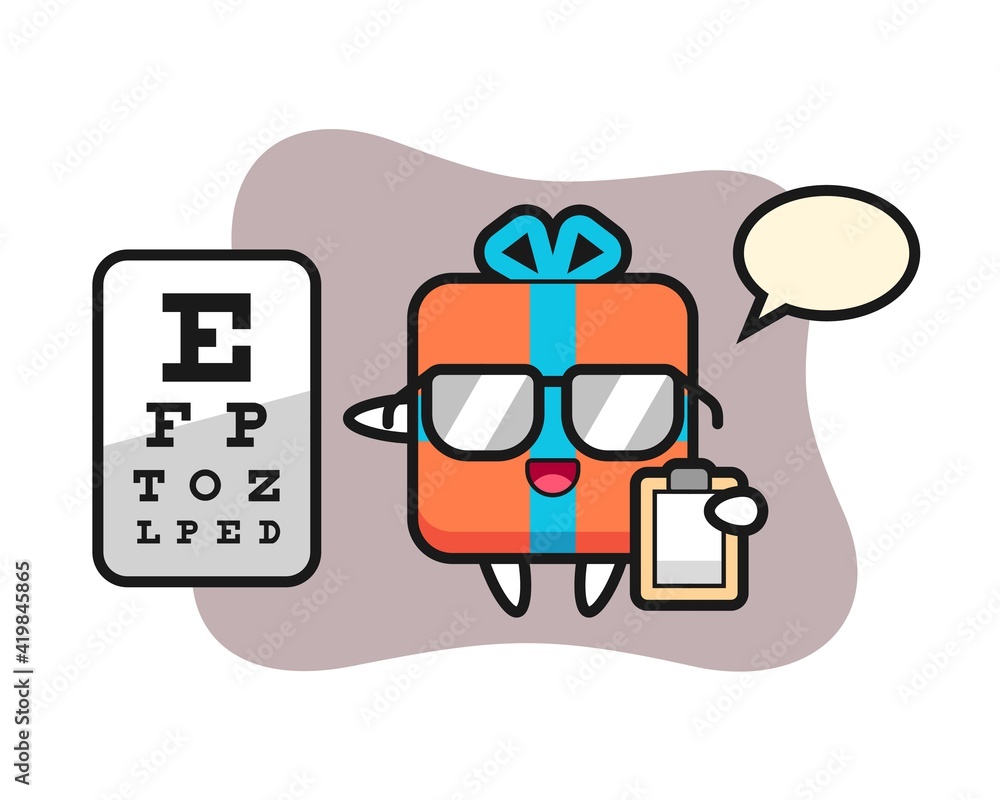 Illustration of gift box mascot as a ophthalmology