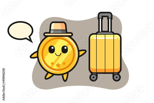 Medal cartoon illustration with luggage on vacation