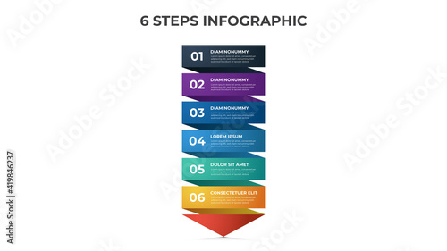 6 points of steps infographic template vector, arrow list diagram layout for presentation, etc