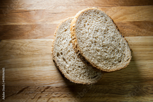 Bread on a wooden board. 