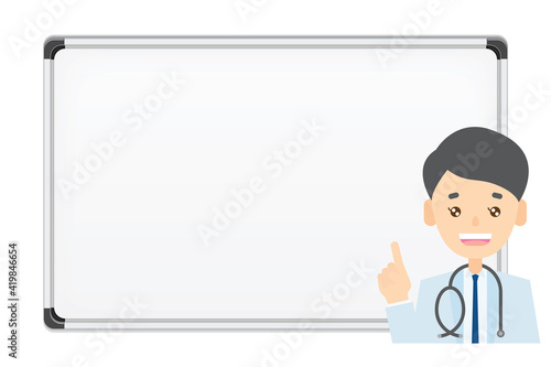 ホワイトボードで指差しする医者 Whiteboard & doctor pointing finger