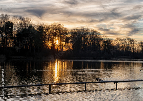  in winter at sunset on the lake in ingolstadt