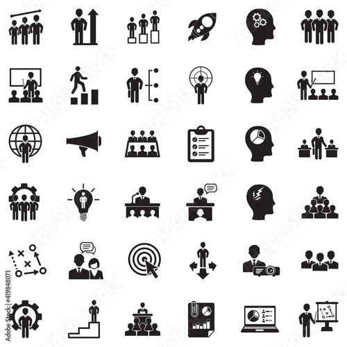 Business Training Icons. Black Flat Design. Vector Illustration.