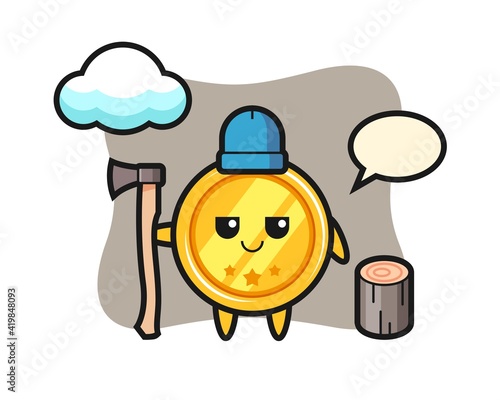 Character cartoon of medal as a woodcutter