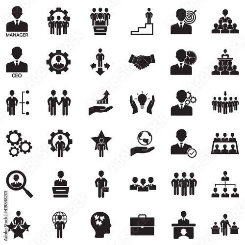 CEO And Manager Icons. Black Flat Design. Vector Illustration.