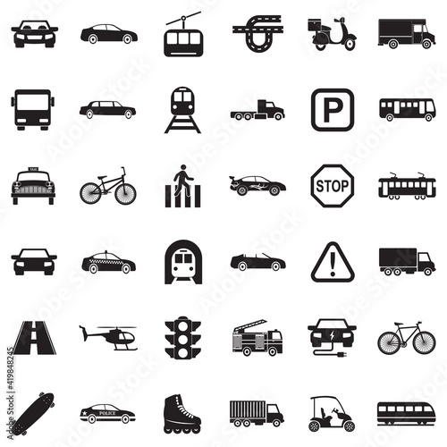 City Transport Icons. Black Flat Design. Vector Illustration.