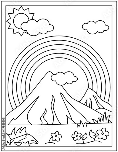 
Rainbow with clouds, colouring page vector download

