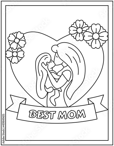 
Mother day coloring page designed in hand drawn vector

