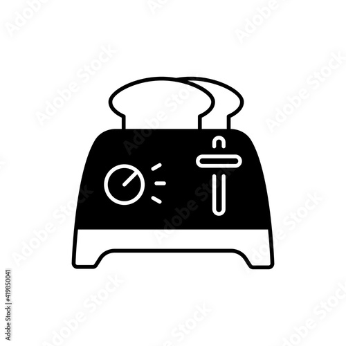 Toaster black linear icon. Home electric utensil. Toast maker. Small kitchen appliance. Modern technology for cooking. Breakfast food. Outline symbol on white space. Vector isolated illustration