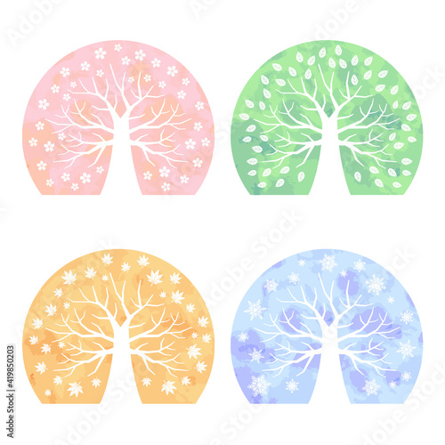 四季の大きな木 水彩風 / vector eps