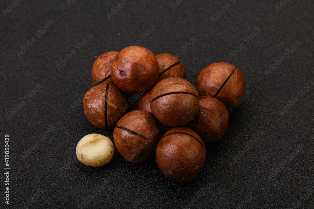 Obraz premium Brown macadamia nut heap over background