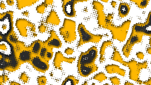 Abstract background with perforated smooth wavy forms with halftone effect. Flowing shapes with shadow in yellow, white and black colors.