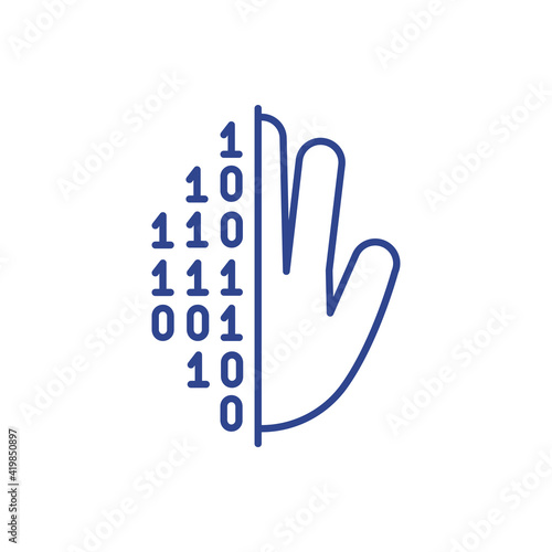 Palm vein scan RGB color icon. Digital image producing. Biological data converting in unique encrypted code. Unique fingers pattern scanning. Biometric authentication. Isolated vector illustration
