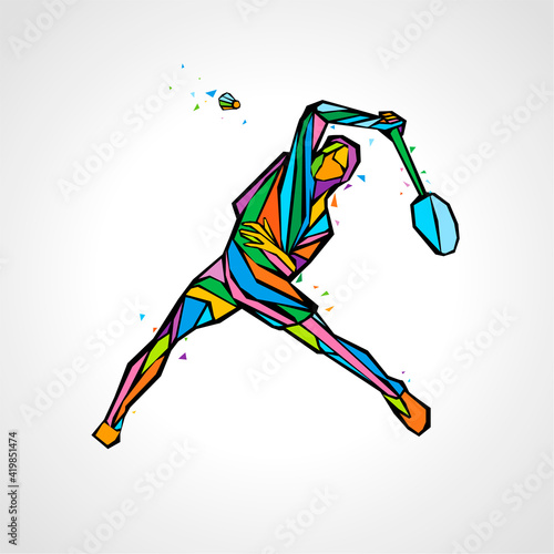 Badminton player geometric abstract vector eps illustration clipart