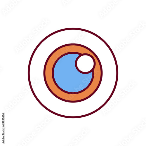 Pupil dilation RGB color icon. Eye exam. Physiological pupil size response to light, emotions changes. Caffeine intake side effects. Nervous system stimulation. Isolated vector illustration