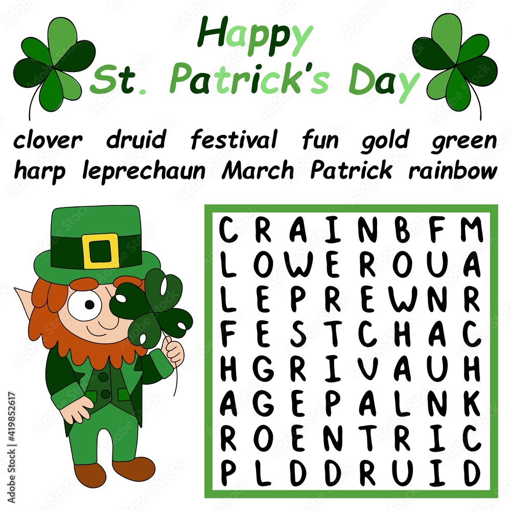 Work search puzzle with leprechaun stock vector illustration. Help the ...
