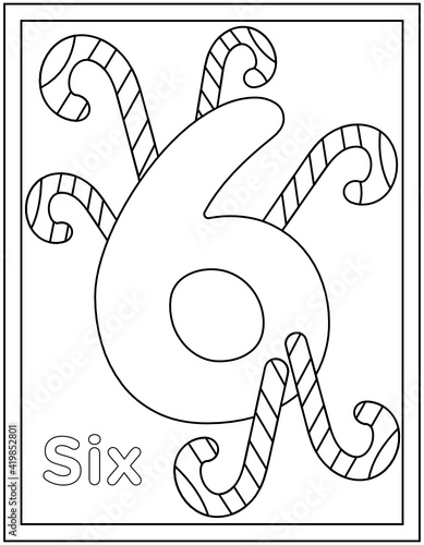 
Hand drawn vector of six coloring page, numerical digit 

