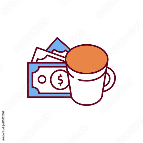 Caffeine dependence RGB color icon. Increasing brain activity. Alertness, wakefulness improvement. Overconsumption. Coffee, tea abuse. Stimulant to central nervous system. Isolated vector illustration