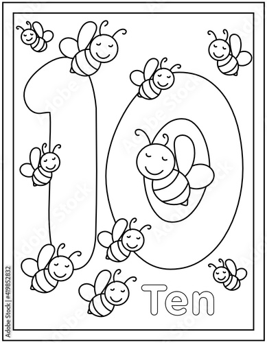 
Hand drawn vector of ten coloring page, numerical digit 

